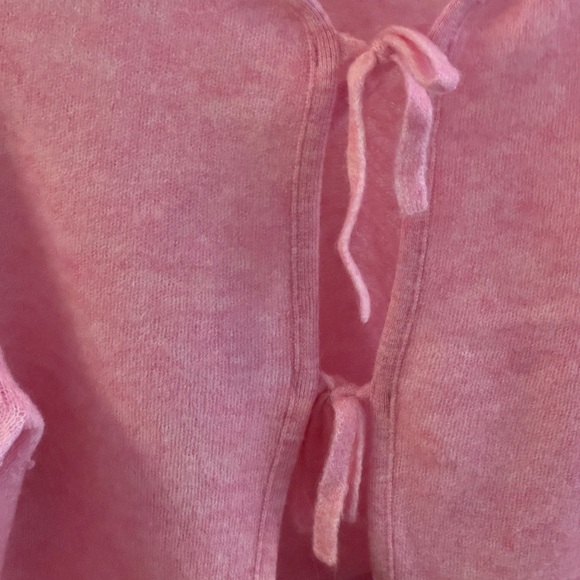 Sezane Marie tie front cardigan in candy pink - Picture 5 of 6
